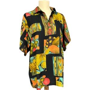 Vintage Abstract Fruit Print Short Sleeve Button Front Shirt Approx Size L